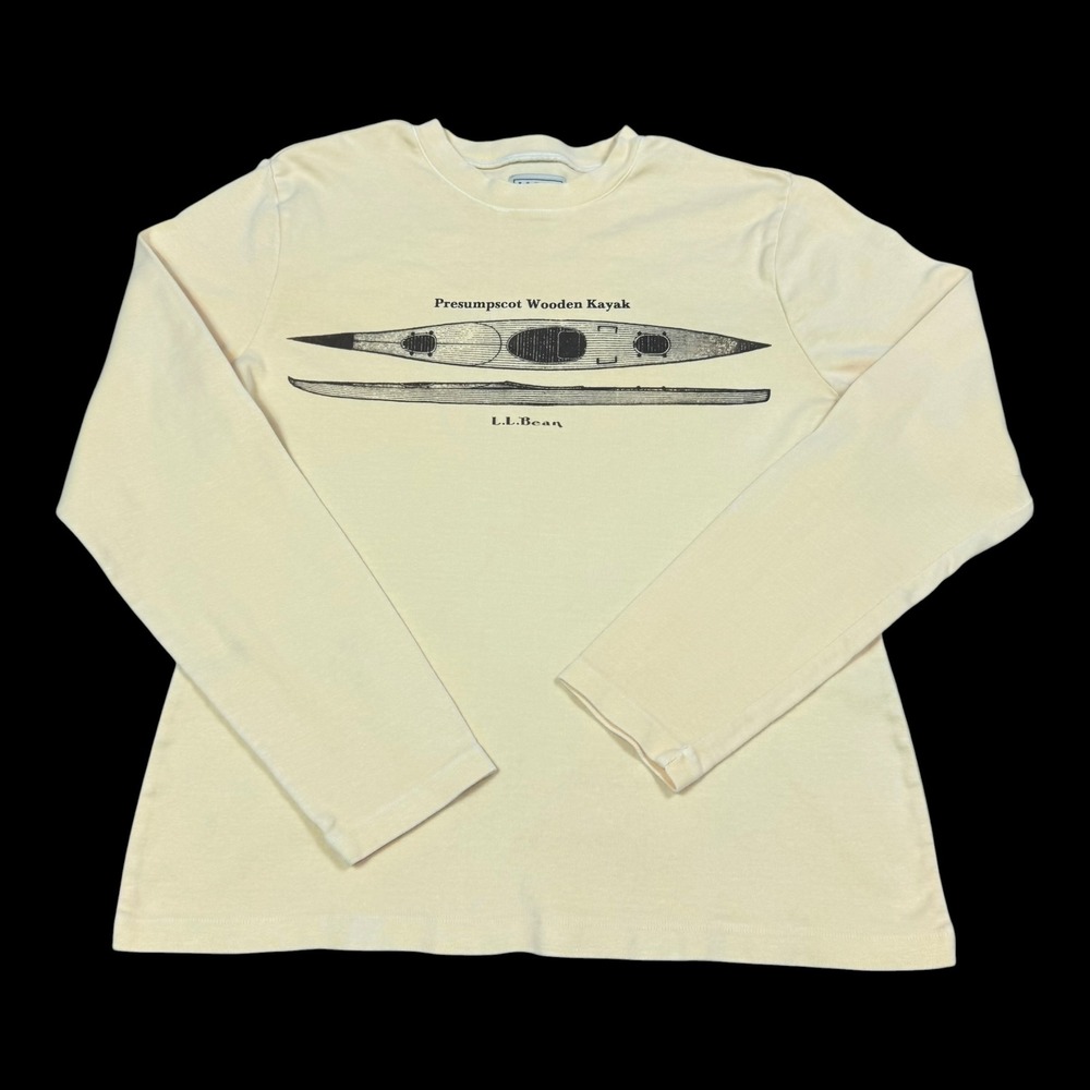 L.L. Bean Presumpscot Wooden Kayak Yellow Long Sleeve Shirt Women's M FLAWS